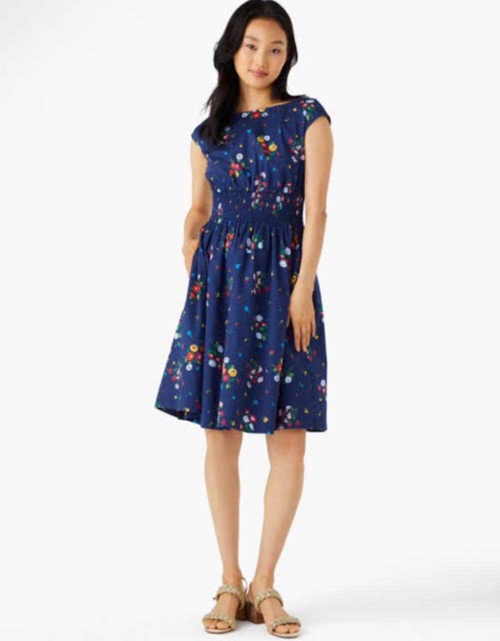 NWT Kate Spade Bouquet Toss Blaire Floral Cotton Smocked Midi Dress Fall Large